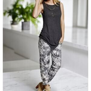 CAbi #5075 Gray Marble Tie Dye Cotton Poplin Pull On Casual Pants - Size M